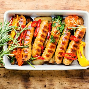 Delicious German grilled sausages,BBQ sausages